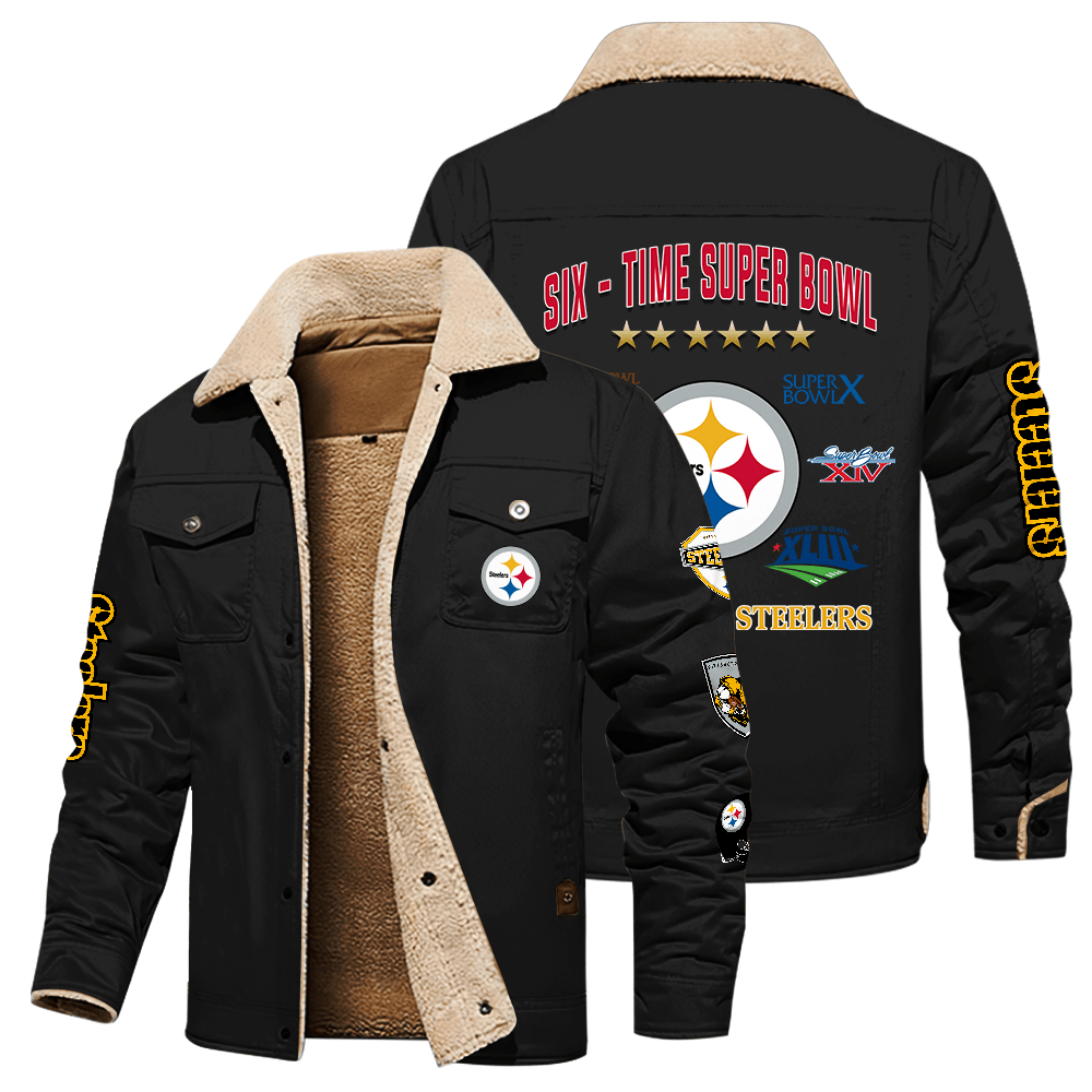 Pittsburgh Steelers NFL Six Time Super Bowl Champions Black Stand Collar Jacket