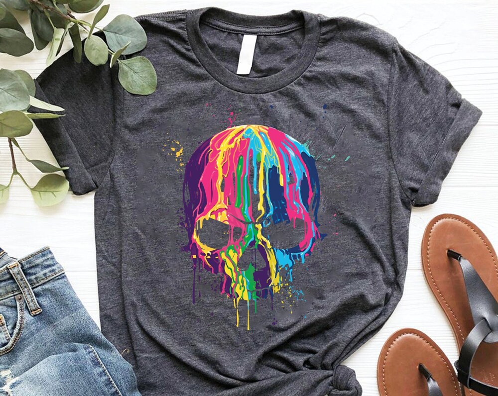 Shirthome  Rainbows Skulls Shirt, Spooky T Shirt, Skulls Shirt, Goth Shirt, Skeleton T Shirt, Skulls Clothing, Trendy Shirt For Women, Aesthetic Shirt