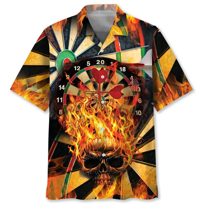 Darts Skull Fire Hawaiian Shirt, Darts Team Hawaiian Shit For Men, Gift For Darts Player