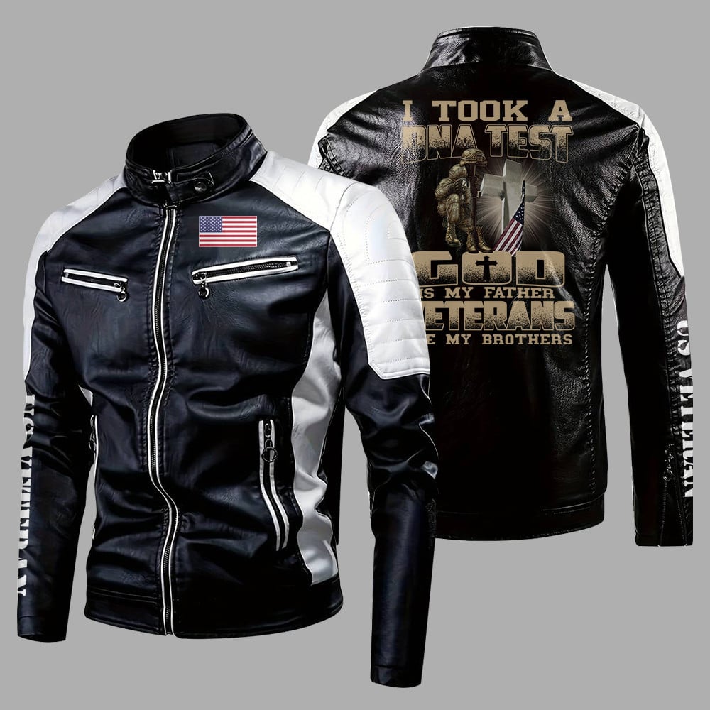 Veteran I Took A DNA Test God Is My Father Veterans Are My Brothers Unisex Leather Jacket