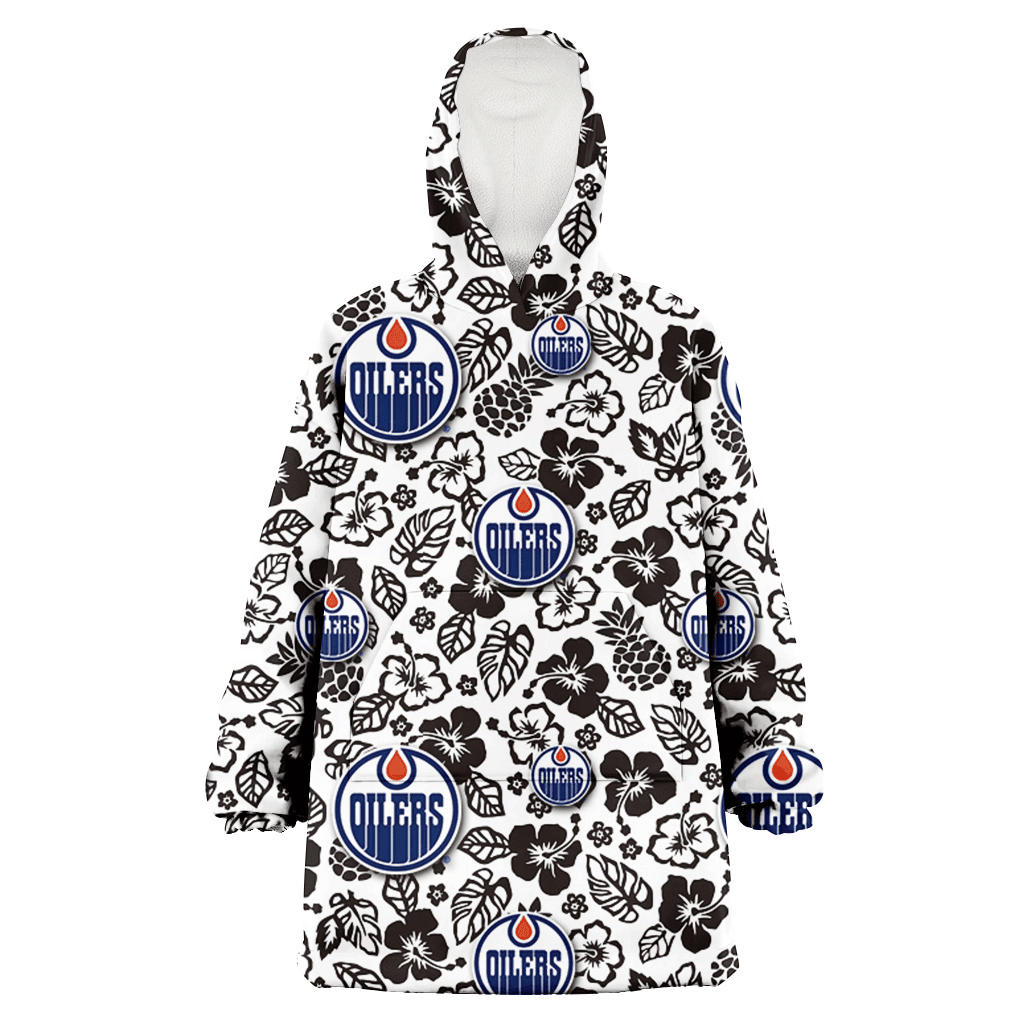 Edmonton Oilers Black And White Hibiscus Leaf White Background 3D Printed Hoodie Blanket Snug Hoodie