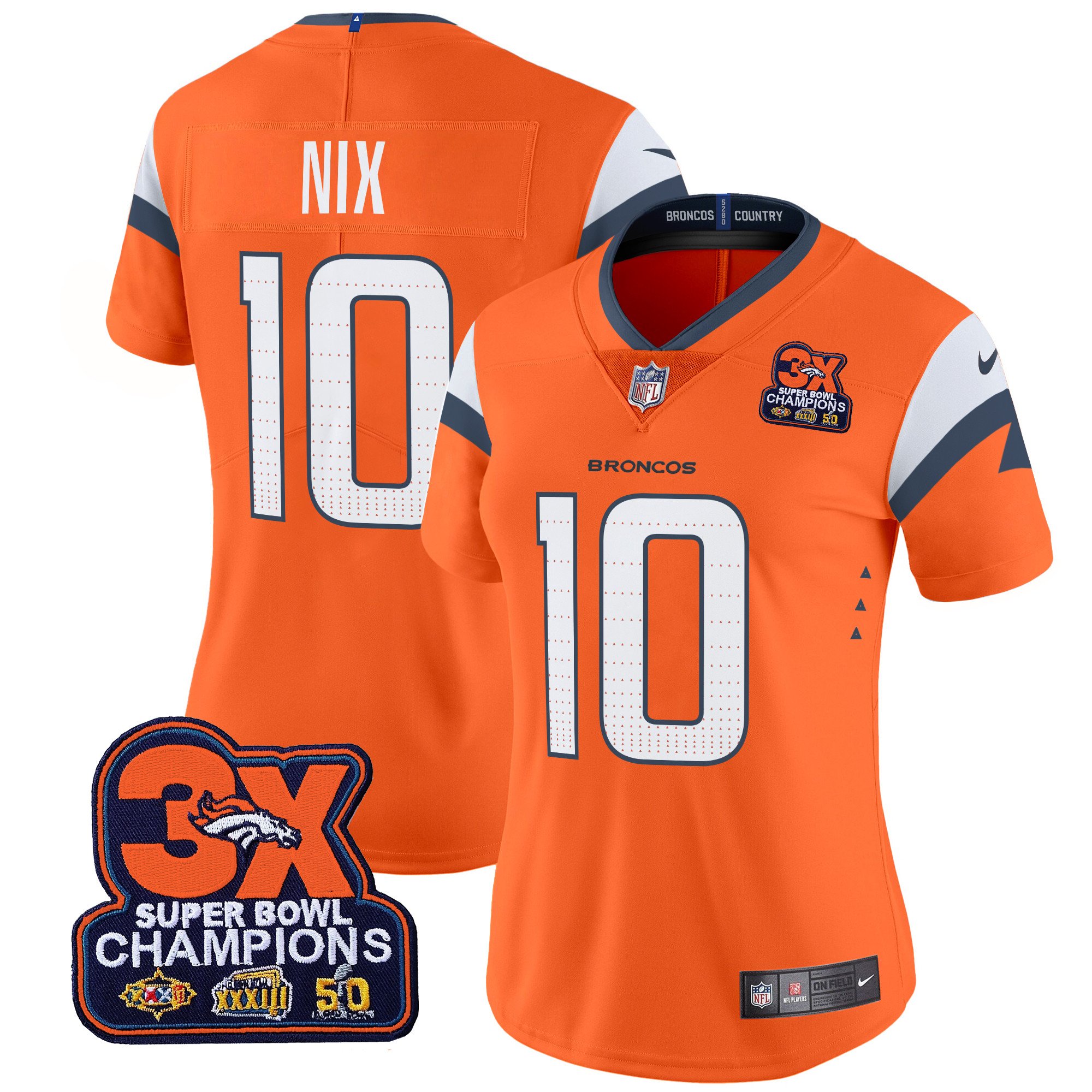 Women’S Denver Broncos 3-Time Champions Patch Vapor Limited Jersey – All Stitched