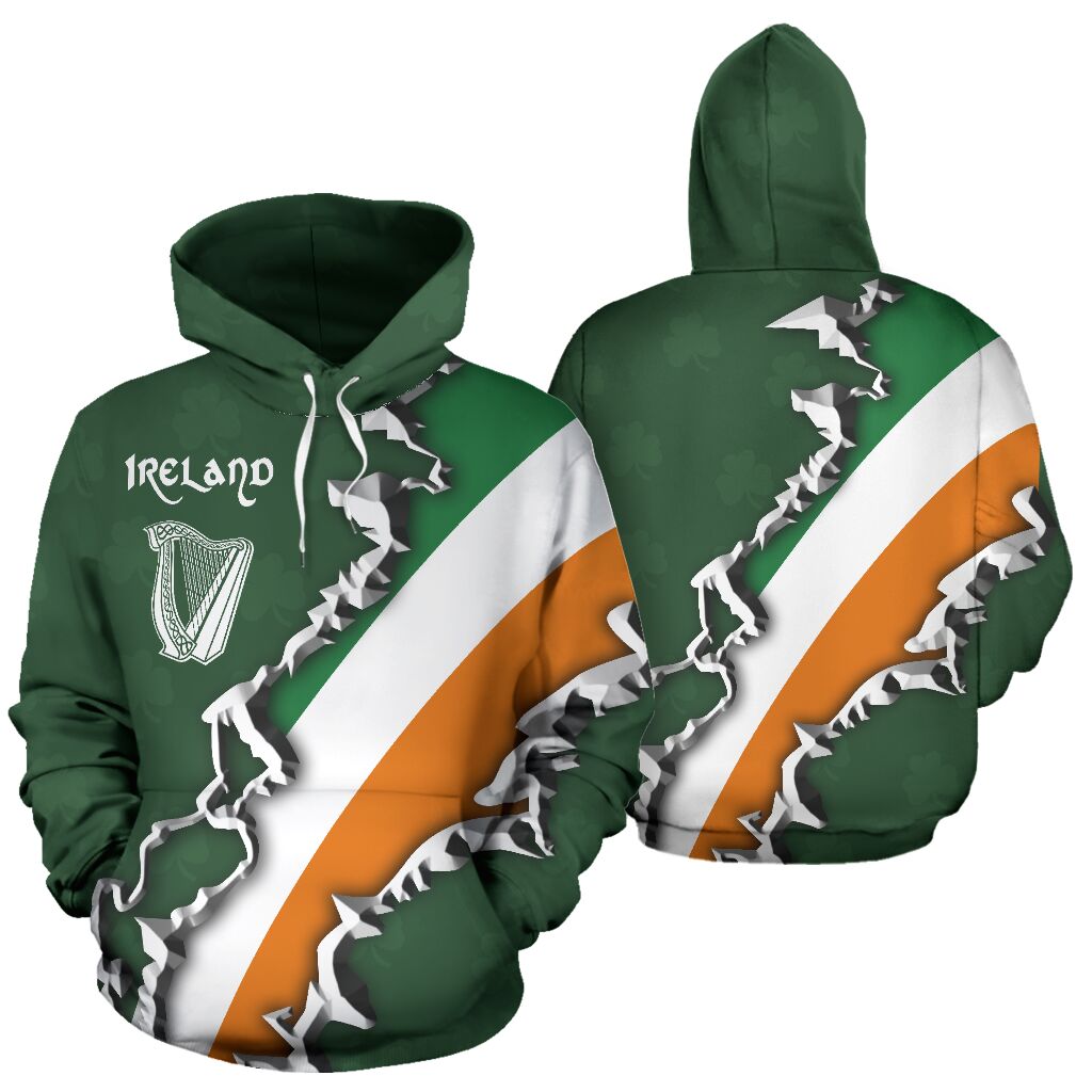 Ireland Harp Irish Full Hoodie Irish All Over Print Thicken Pullover Fleece Hoodie