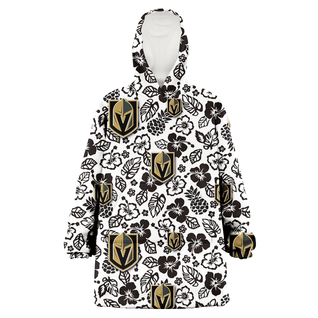 Vegas Golden Knights Black And White Hibiscus Leaf White Background 3D Printed Hoodie Blanket Snug Hoodie