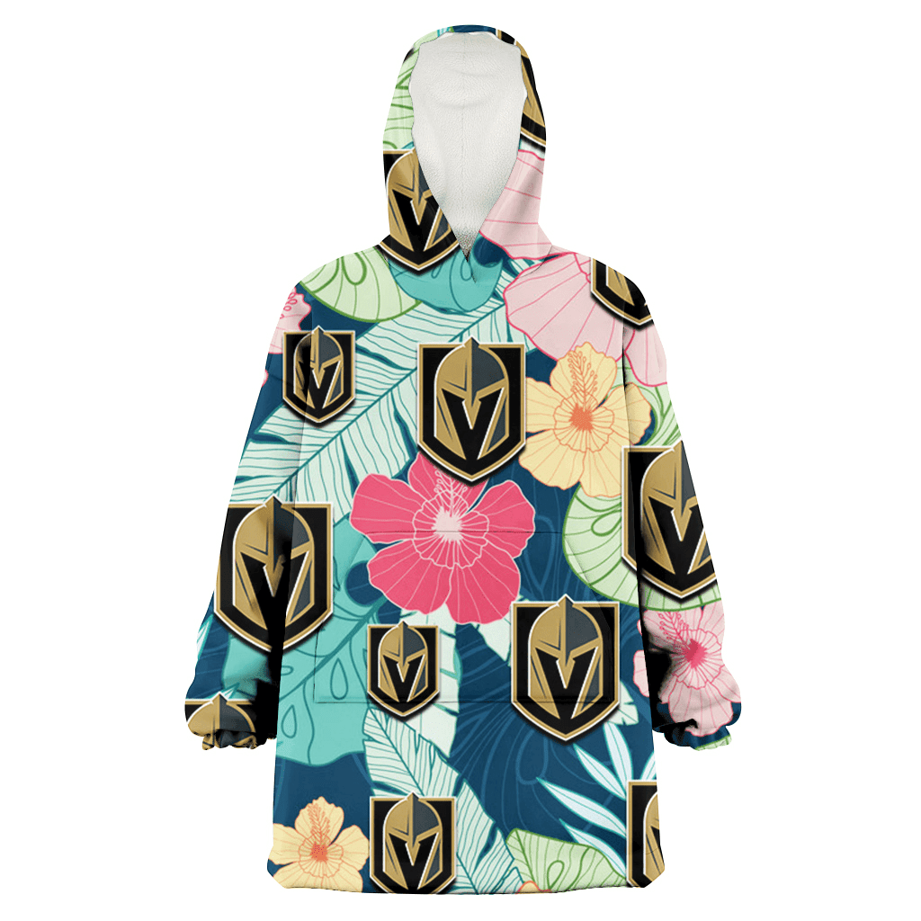 Vegas Golden Knights Colorful Sketch Hibiscus Dark Green Background 3D Printed Hoodie Blanket Snug Hoodie