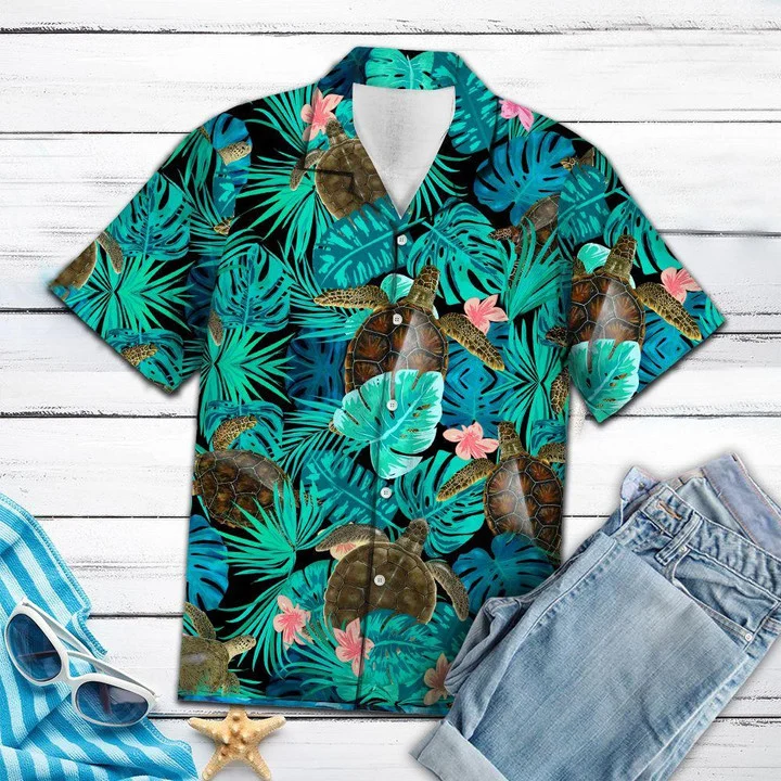 Summer Turtle Tropical Jungle Hawaiian Shirt, Summer Aloha Hawaii Shirt For Men Women