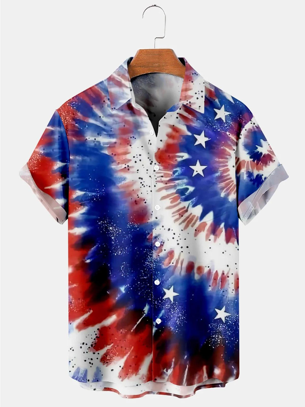 Hawaiian American Flag Gradient Star Print Men’S Hawaiian Shirt, Independence Day Hawaiian Shirt