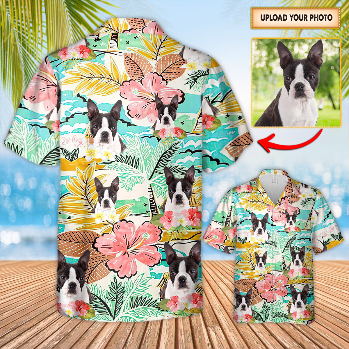 Personalized Boston Terriers Tropical Hawaiian Shirt For Boston Terrier Lovers – Custom Photo Hawaiian Shirt For Dog Lovers