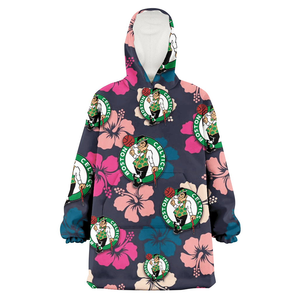 Boston Celtics Colorful Hibiscus Black Background 3D Printed Hoodie Blanket Snug Hoodie