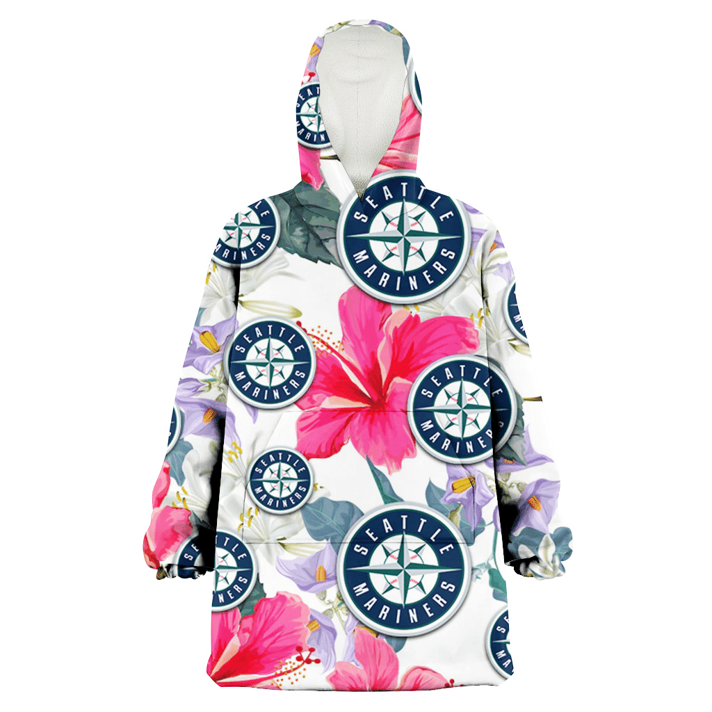 Seattle Mariners Pink Hibiscus White Orchid White Background 3D Printed Hoodie Blanket Snug Hoodie