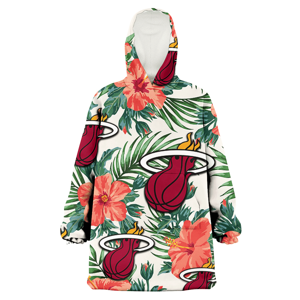 Miami Heat Coral Hibiscus Green Leaf Beige Background 3D Printed Hoodie Blanket Snug Hoodie