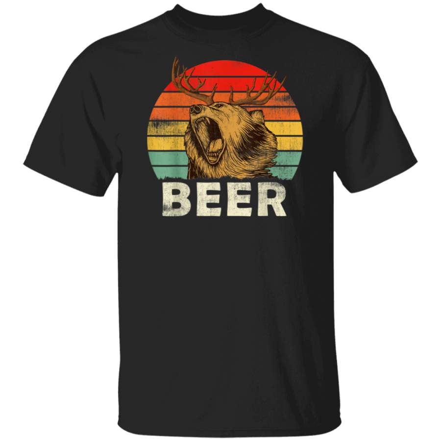 Bear Deer Funny Beer Retro Vintage T Shirt