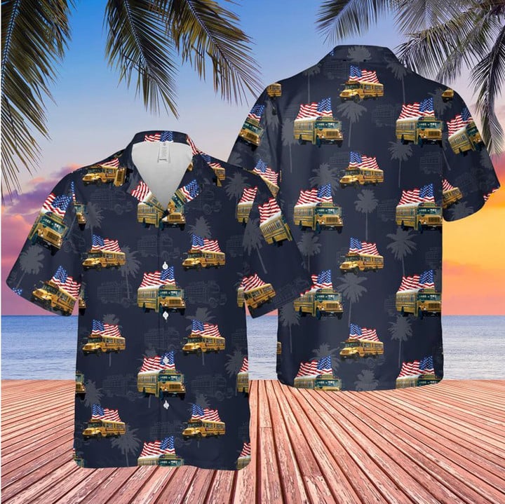 Men’S School Bus Hawaiian Shirt, Summer Gift For Driver Dad, Grandpa