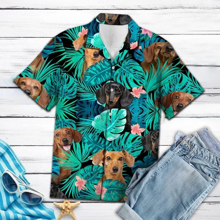 Head Of Dachshund Tropical Jungle Design Hawaiian Shirt For Men And Women