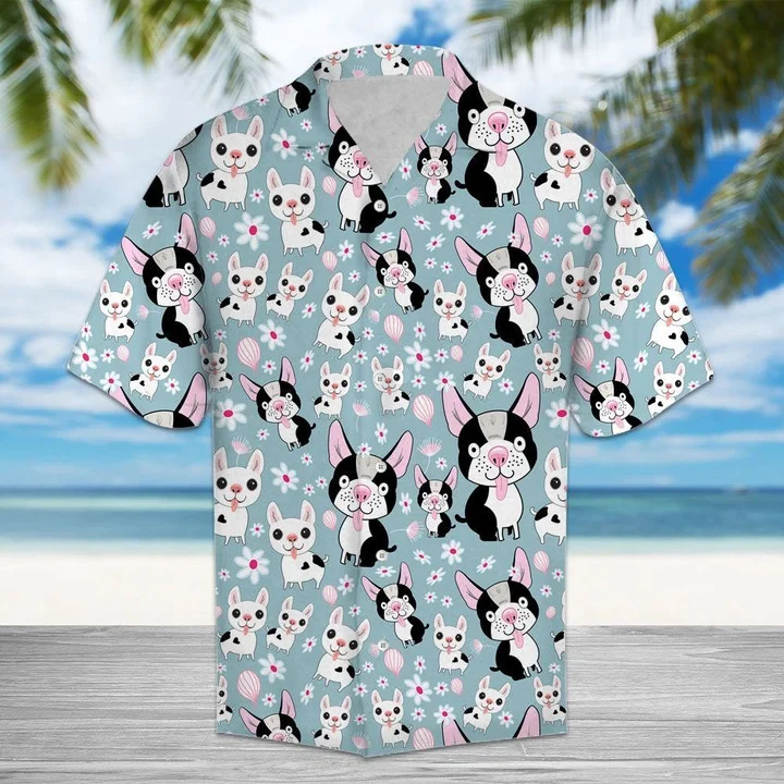 Awesome Cartoon Funny Dog And Flower Pattern Hawaiian Shirt