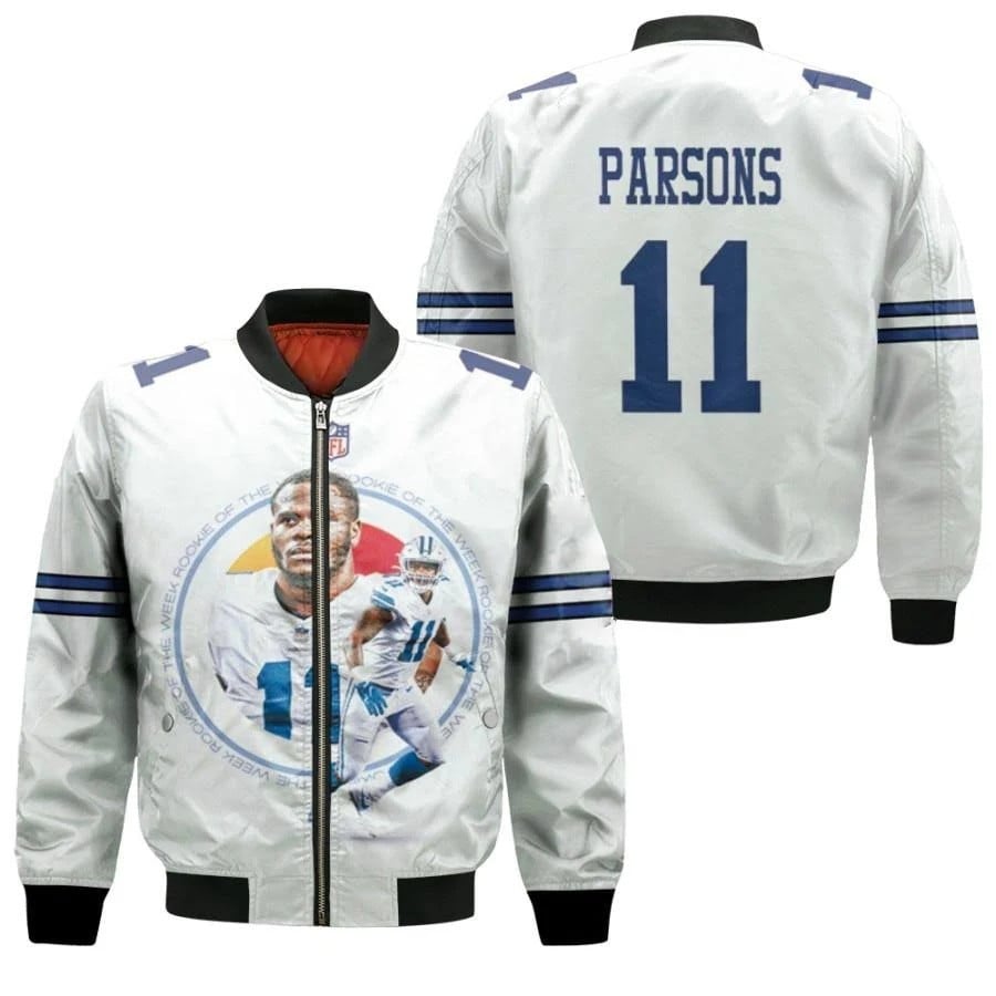 Dallas Cowboys Micah Parsons  NFL Legendary Captain Team White Unisex Bomber Jacket