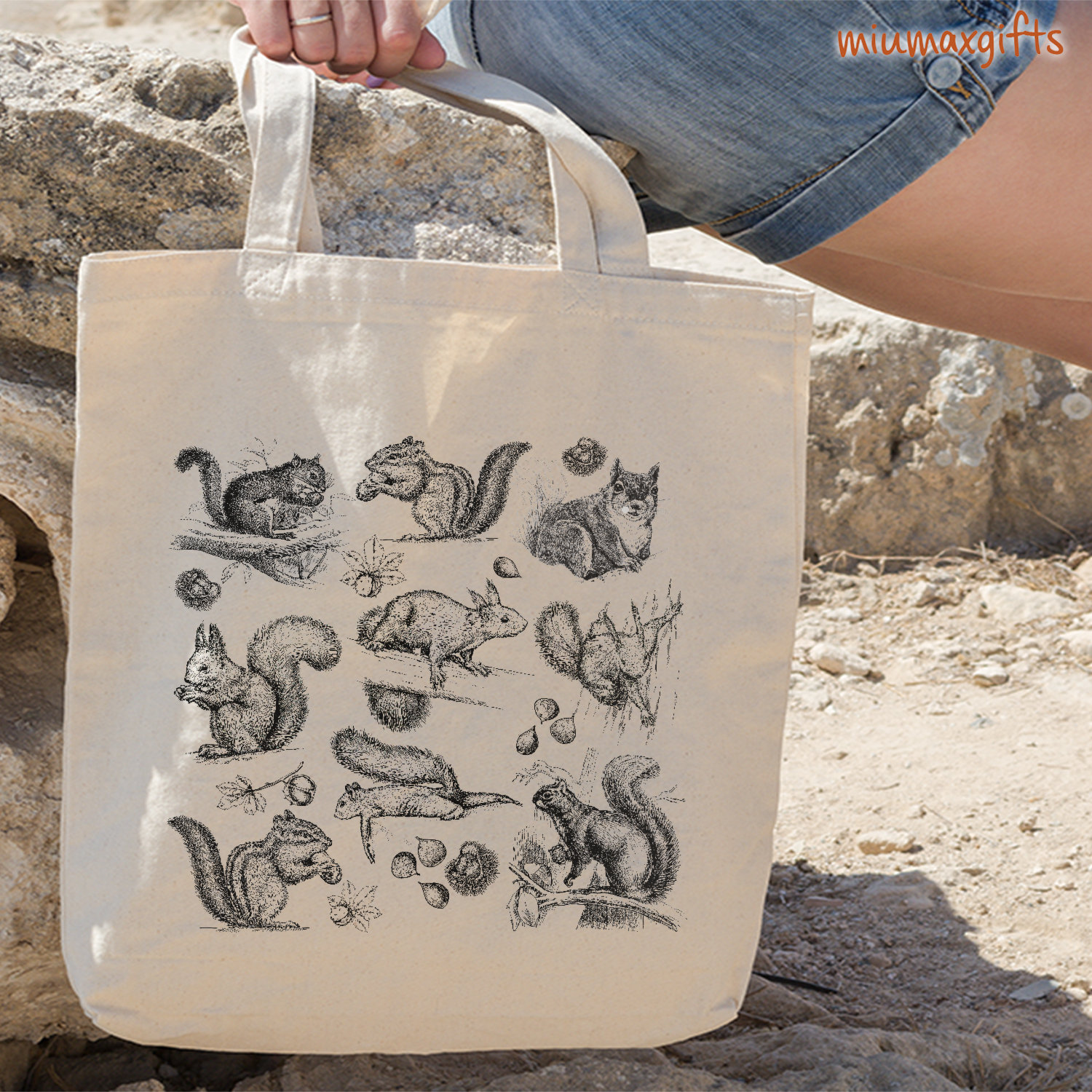 Squirrel Tote Bag, Squirrel Bag, Squirrel Tote, Design By Miumaxgift, Wildlife Bag, Canvas Tote Bag, Wild Animal Tote Bag, Woodland Animal