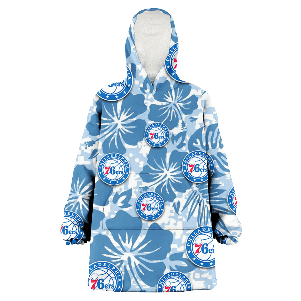 Philadelphia 76ers Blue Hibiscus Blue Leaves Vintage Background 3D Printed Hoodie Blanket Snug Hoodie