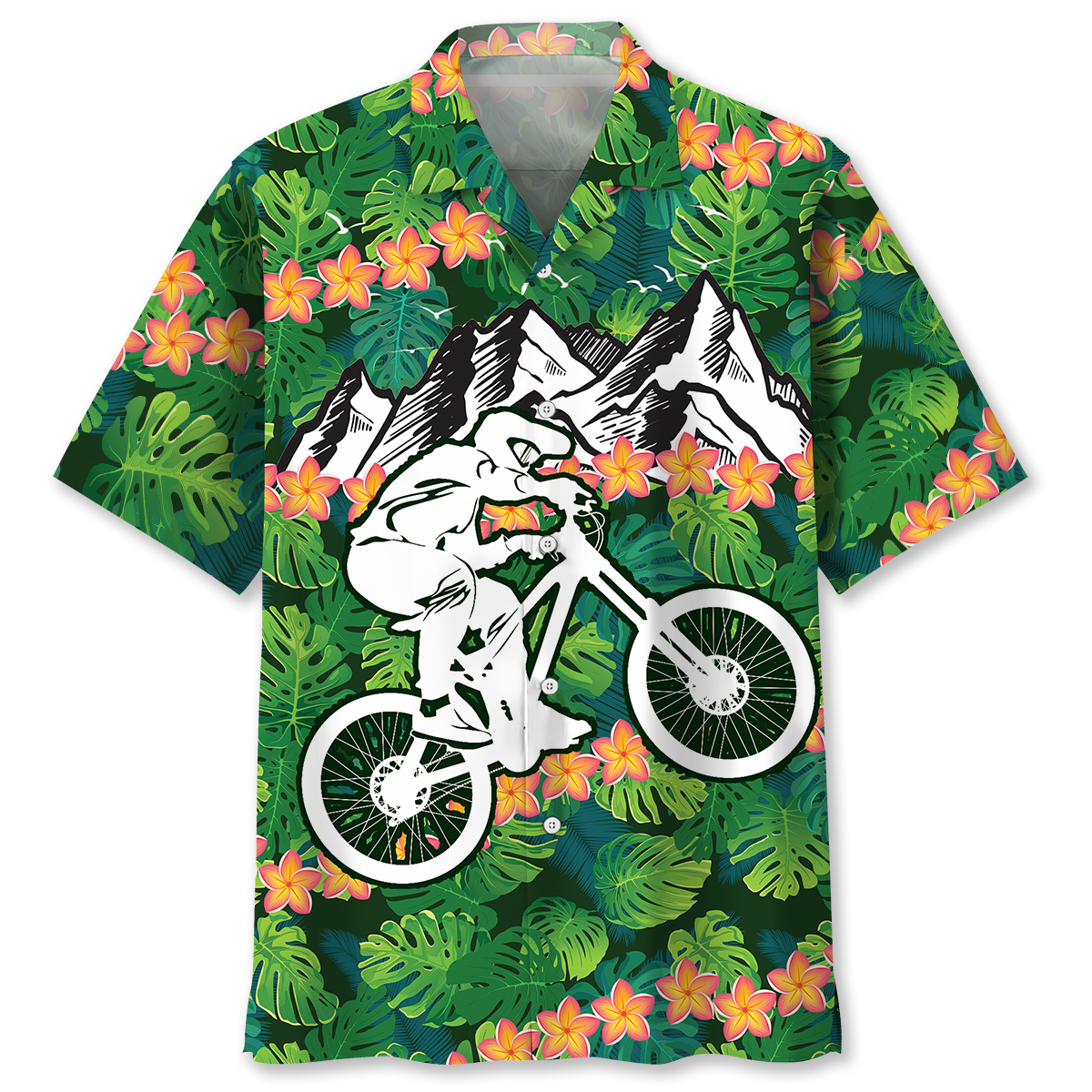 Mountain Bike Tropical Hawaiian Shirt, Unisex Summer Beach Casual Short Sleeve Summer Vacation Beach Shirts