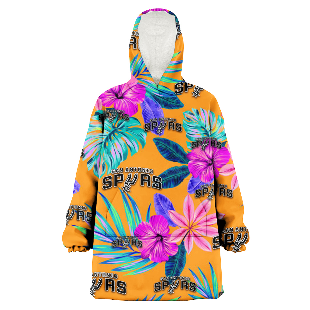 San Antonio Spurs Purple Hibiscus Neon Leaf Orange Background 3D Printed Hoodie Blanket Snug Hoodie