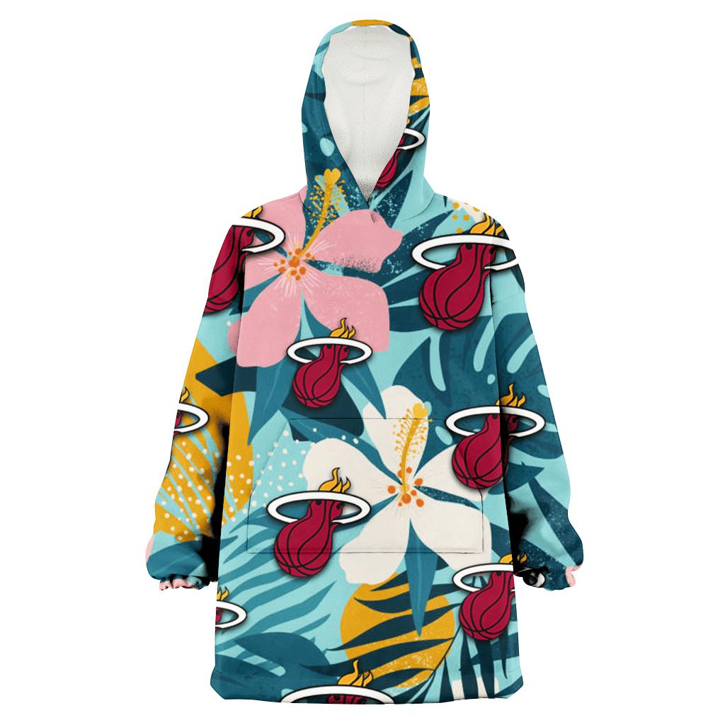 Miami Heat Pastel Color Hibiscus Tropical Leaves Light Green Background 3D Printed Hoodie Blanket Snug Hoodie