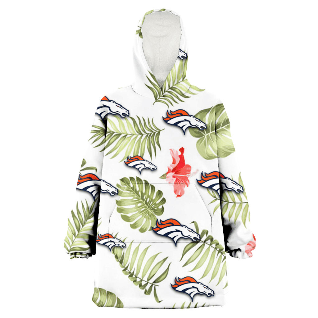 Denver Broncos Light Salmon Hibiscus Green Leaf White Background 3D Printed Hoodie Blanket Snug Hoodie