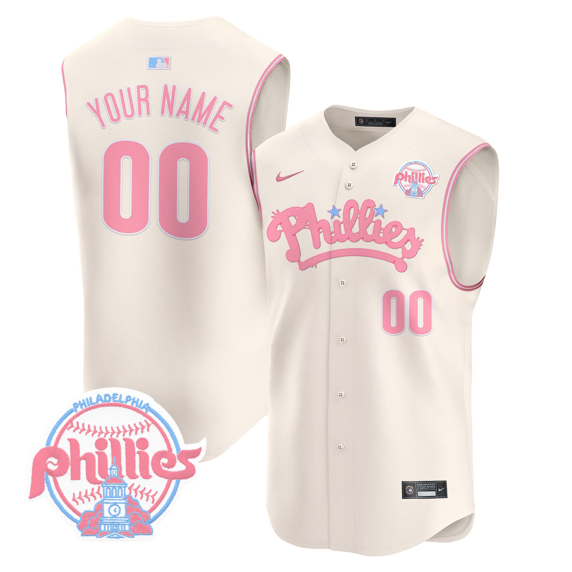 Phillies Bubblegum Pink Vapor Premier Sleeveless Custom Jersey – All Stitched