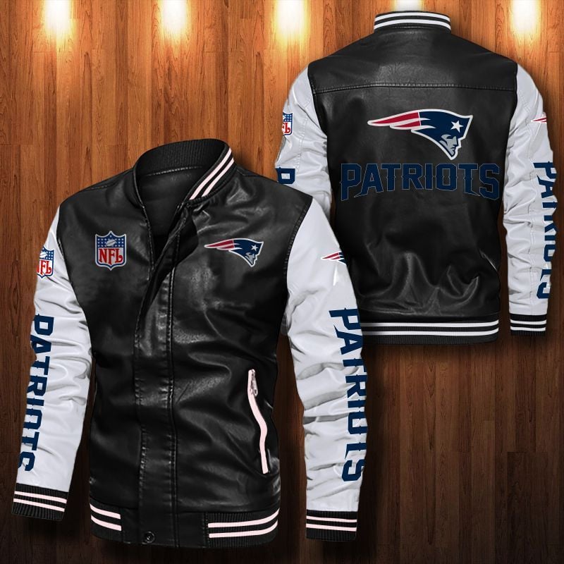 New England Patriots Leather Varsity Jacket Bomber Coat