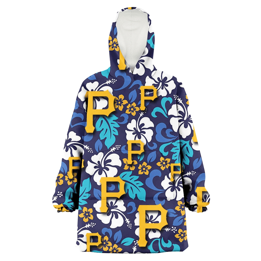 Pittsburgh Pirates White Hibiscus Ceramic Style Navy Background 3D Printed Hoodie Blanket Snug Hoodie