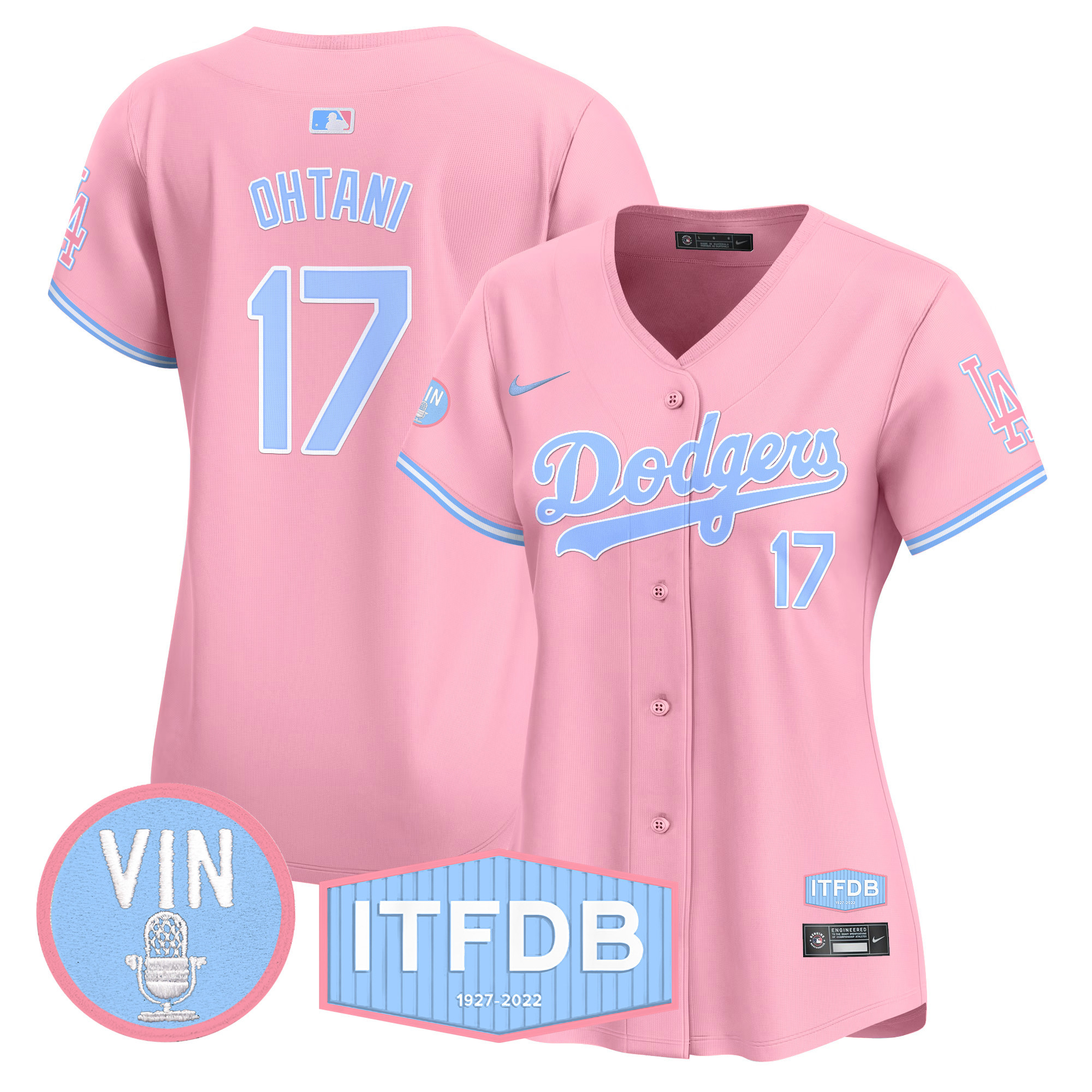 Women’S Dodgers Vin Itfdb Patch Bubblegum Pink Vapor Premier Limited Jersey – All Stitched