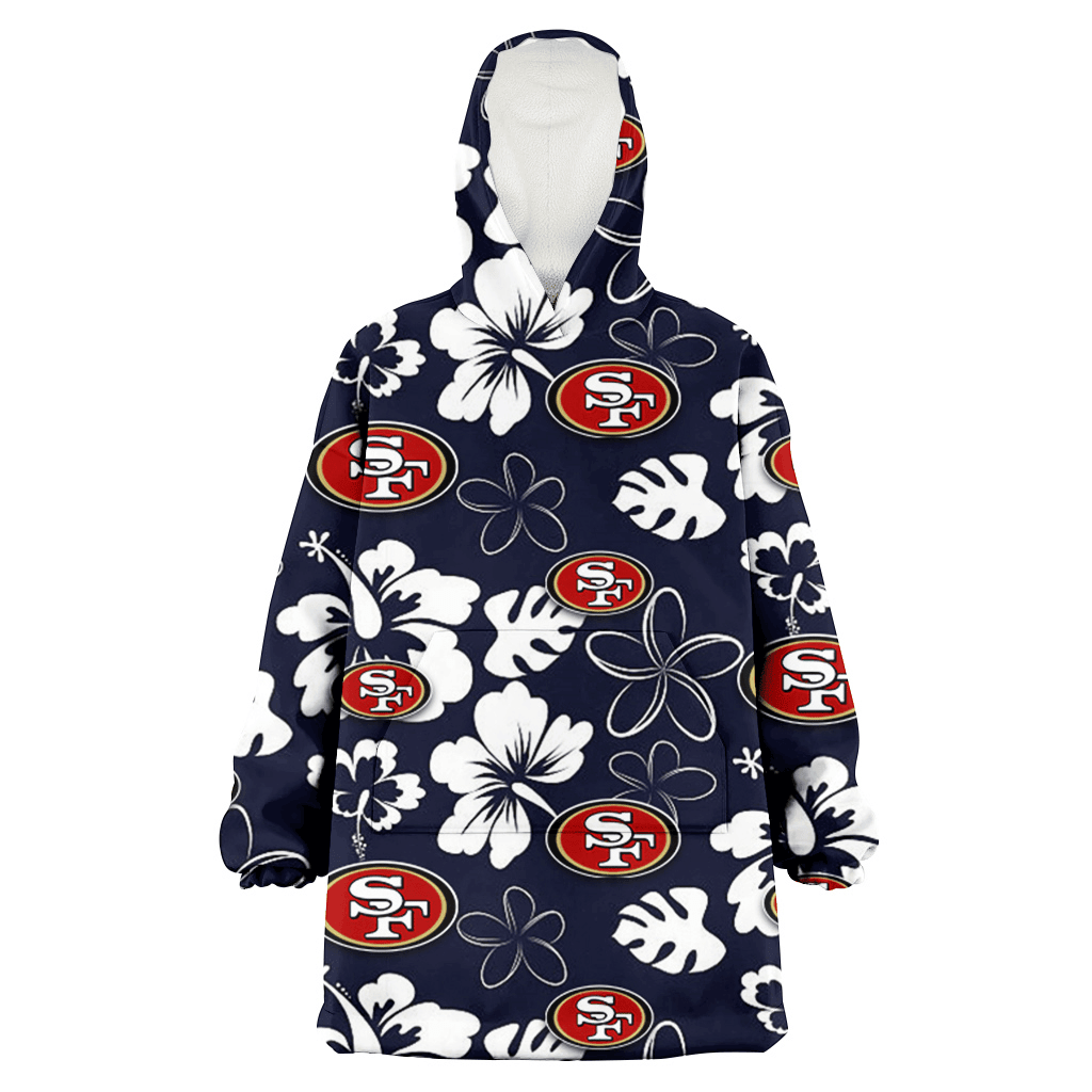 San Francisco 49ers White Hibiscus Sketch Porcelain Flower Navy Background 3D Printed Hoodie Blanket Snug Hoodie