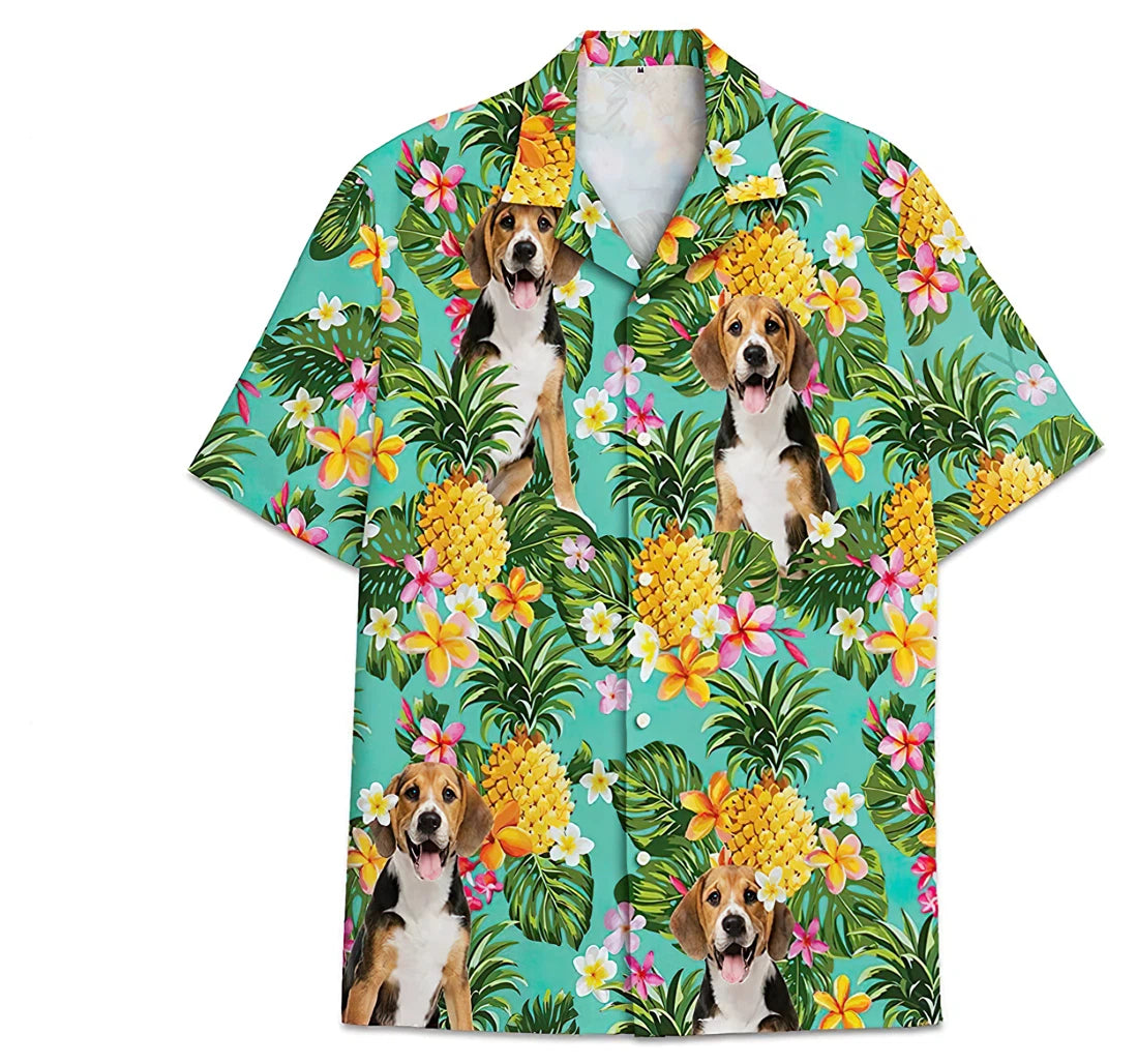 Dog Beagle Pineapple Pattern Short Tall Hawaiian Shirt, Button Up Aloha Shirt For Men, Women