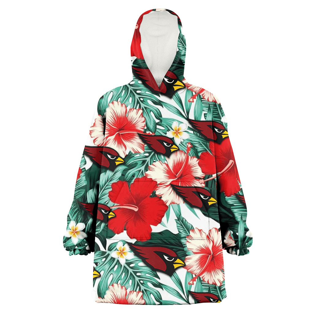 Arizona Cardinals Red Coral Hibiscus White Porcelain Flower Banana Leaf 3D Printed Hoodie Blanket Snug Hoodie