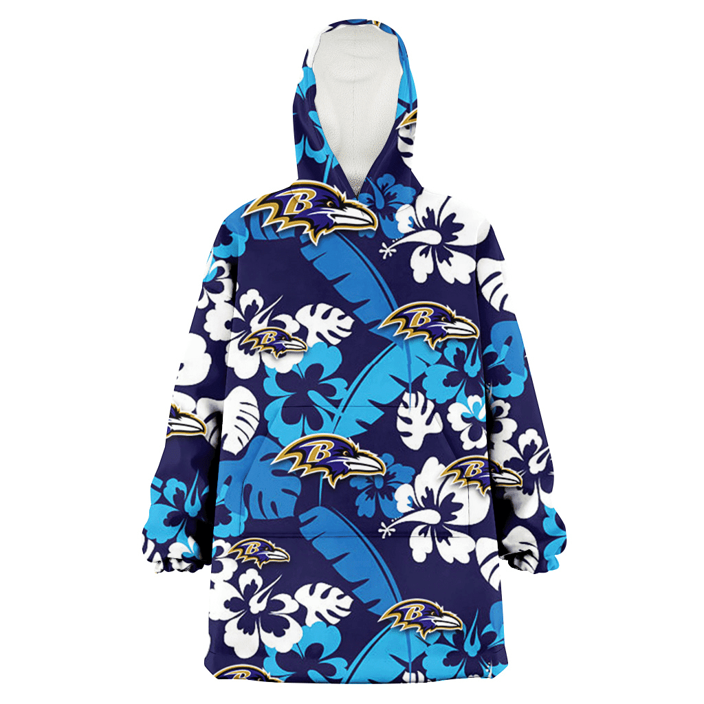 Baltimore Ravens Light Blue Hibiscus Banana Leaf Navy Background 3D Printed Hoodie Blanket Snug Hoodie