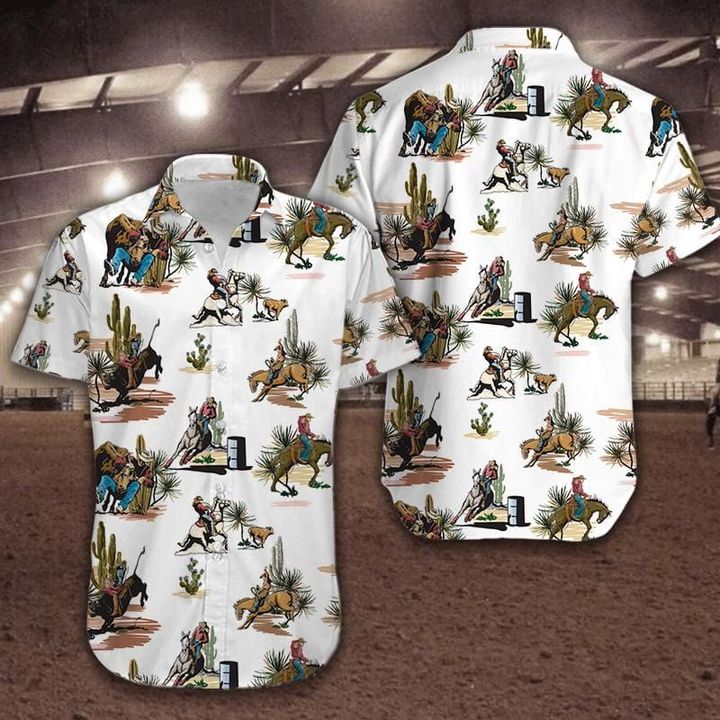 Rodeo Cowboy White Hawaiian Shirt