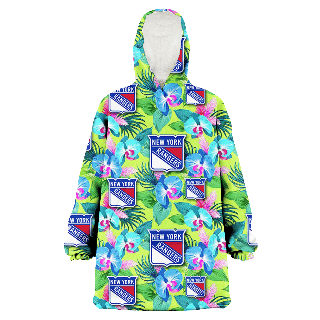 New York Rangers Blue Orchid Green Pink Leaf Green Background 3D Printed Hoodie Blanket Snug Hoodie