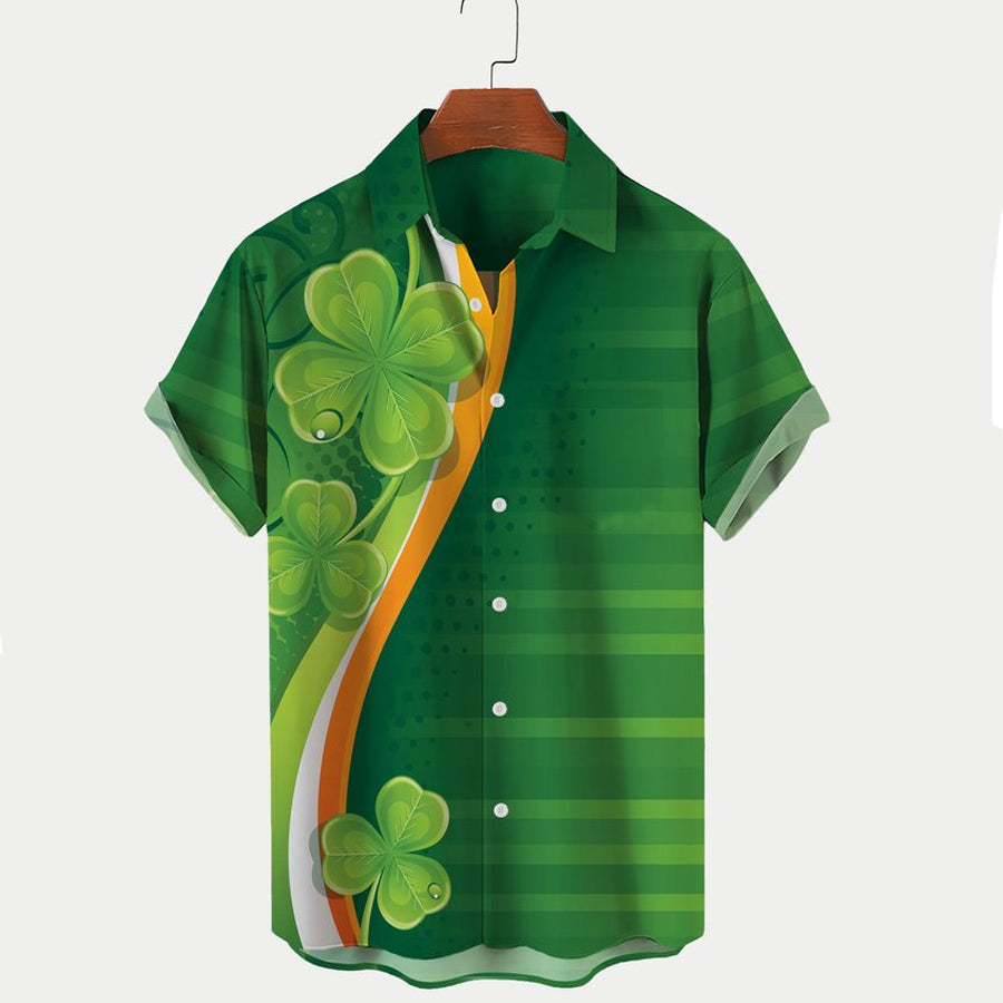 Men’S St. Patrick’S Day Shamrock Print Hawaiian Shirt, St. Patrick’S Day Hawaiian Shirt For Men