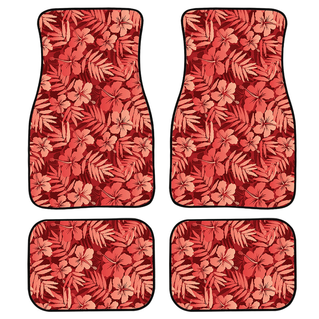 Red Hawaiian Tropical Pattern Print Front And Back Car Floor Mats, Front Car Mat