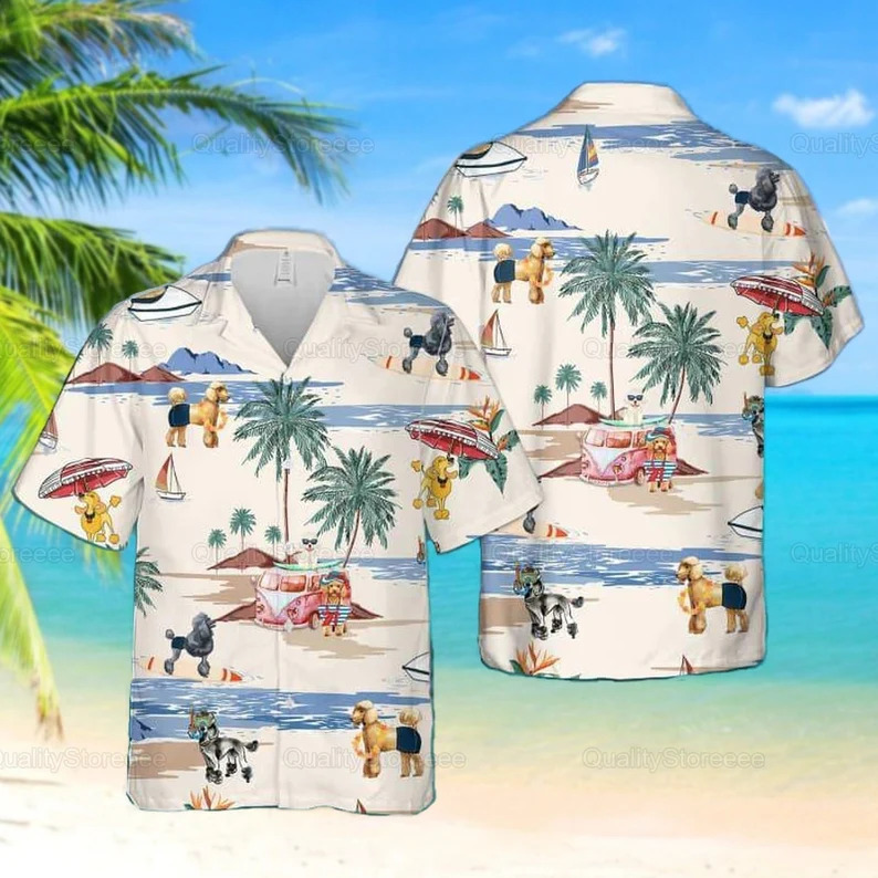 Poodle Dog Beach Summer Hawaiian Shirt, Poodle Shirt, Poodle Beach Shirt