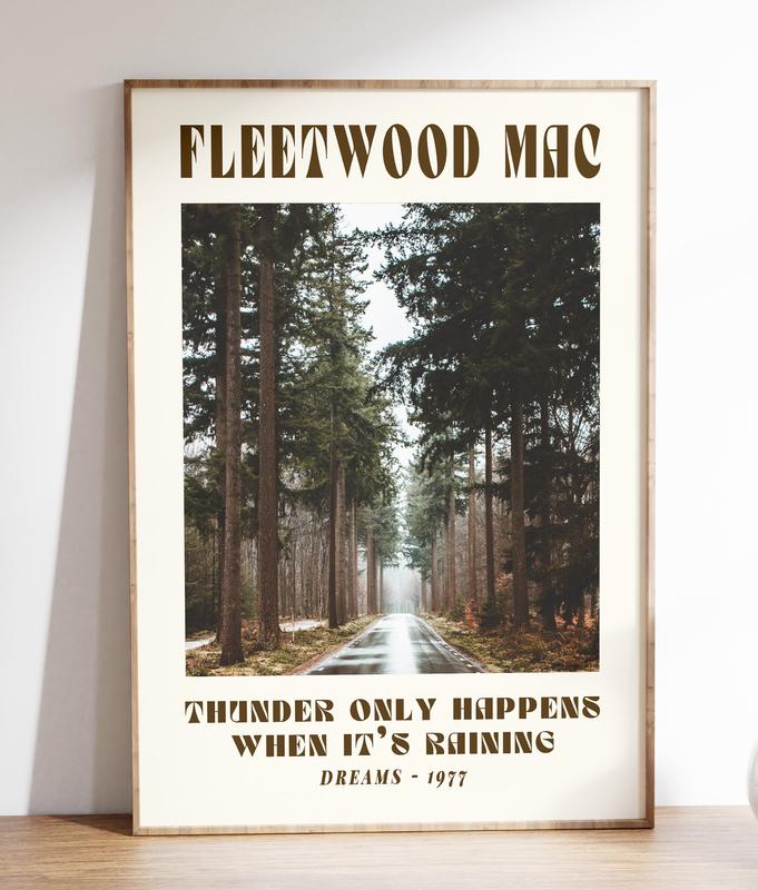 Fleetwood Mac Music Poster, 70’s Vintage Wall Art, Song Lyrics Poster