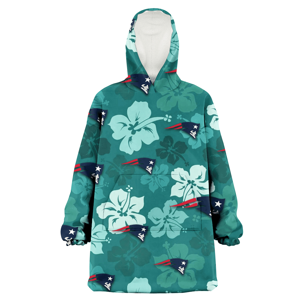 New England Patriots Light Sea Green Hibiscus Green Background 3D Printed Hoodie Blanket Snug Hoodie