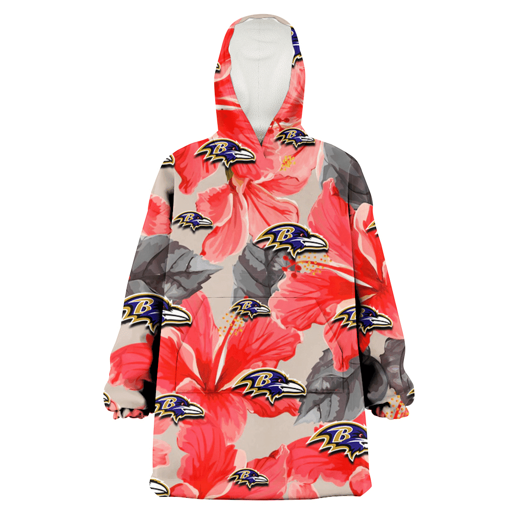 Baltimore Ravens Red Hibiscus Gray Leaf Gainsboro Background 3D Printed Hoodie Blanket Snug Hoodie