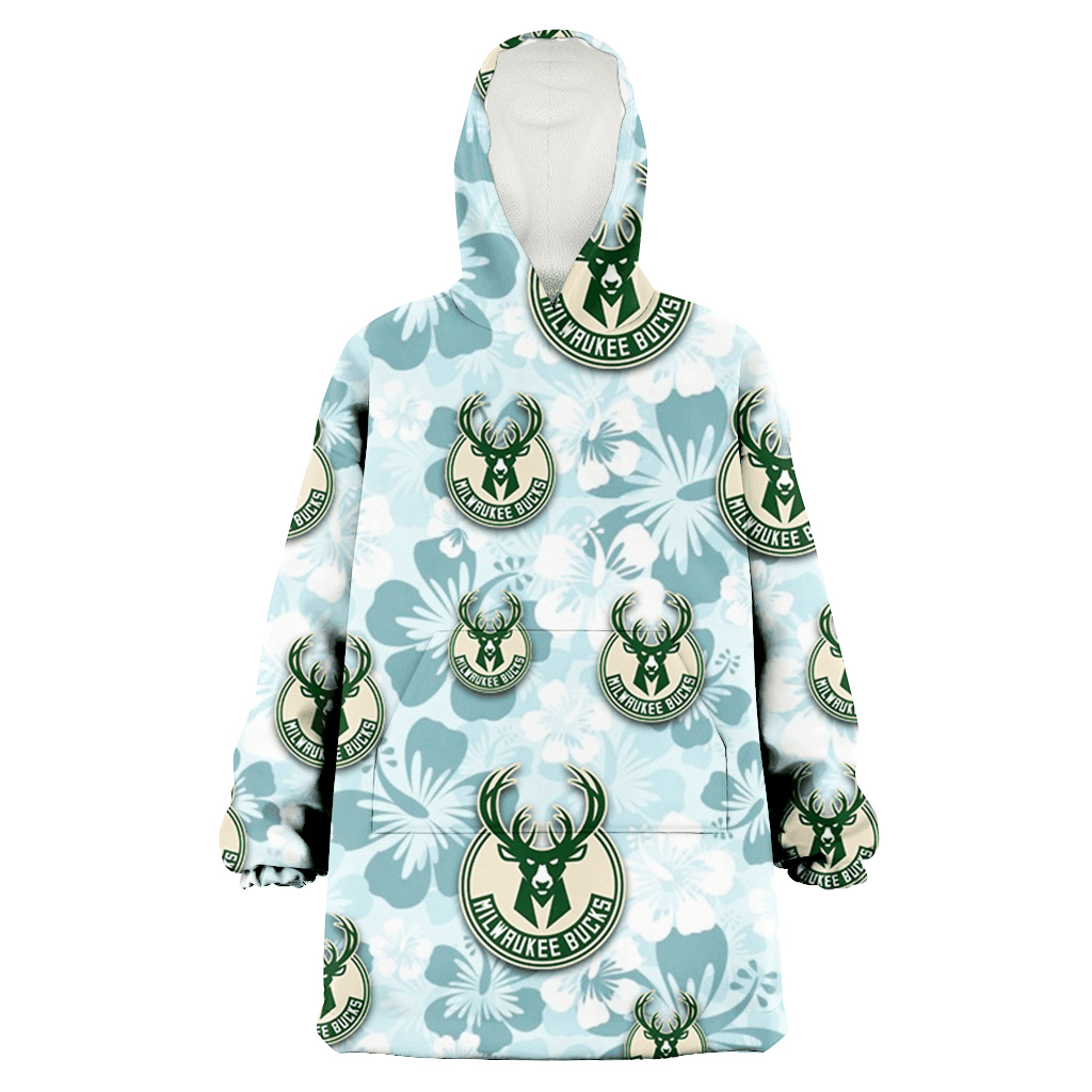 Milwaukee Bucks Pale Turquoise Hibiscus Light Cyan Background 3D Printed Hoodie Blanket Snug Hoodie