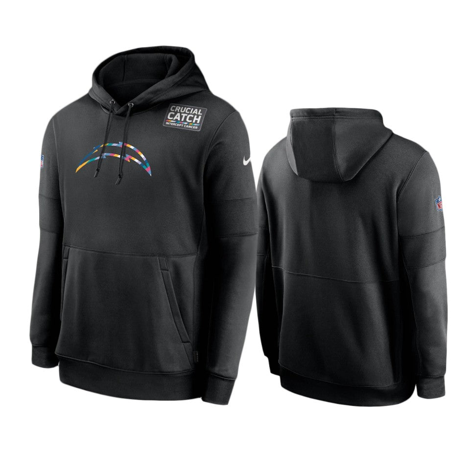 Los Angeles Chargers Black Sideline Performance Crucial Catch Pullover Hoodie