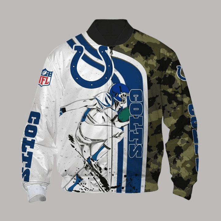 Indianapolis Colts White Blue Camo Unisex Bomber Jacket