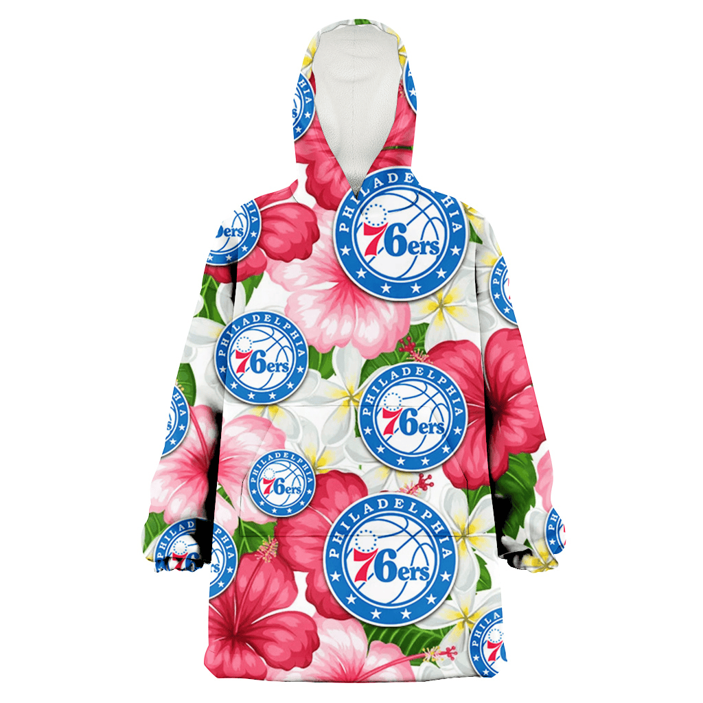 Philadelphia 76ers White Porcelain Flower Pink Hibiscus White Background 3D Printed Hoodie Blanket Snug Hoodie