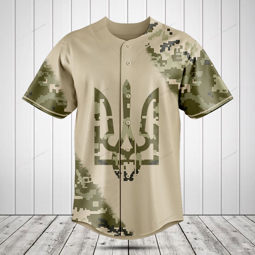 Merchcustom Ukraine Coat Of Arms Camo Baseball Jersey For Fan