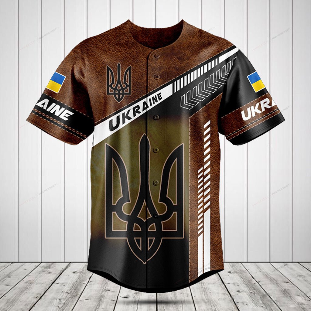 Merchcustom Ukraine Coat Of Arms Leather Speed Style Baseball Jersey For Fan