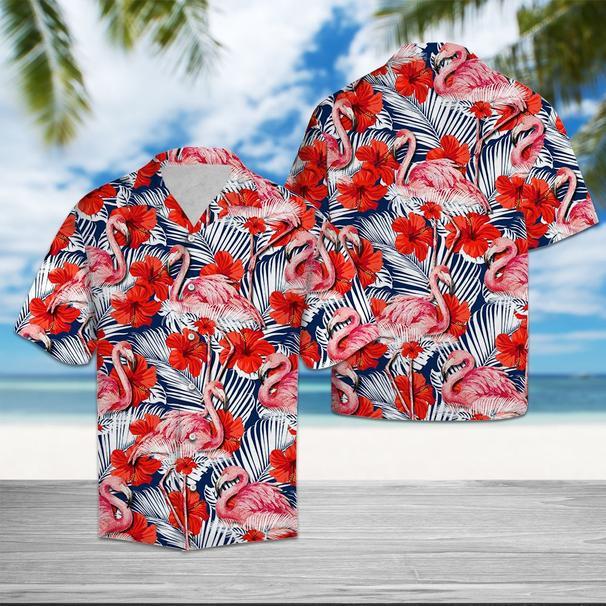 Flamingo Hibiscus Flower Colorful Floral Hawaiian Shirts, Aloha Shirt For Men Women, Funny Flamingo Beach Shirt