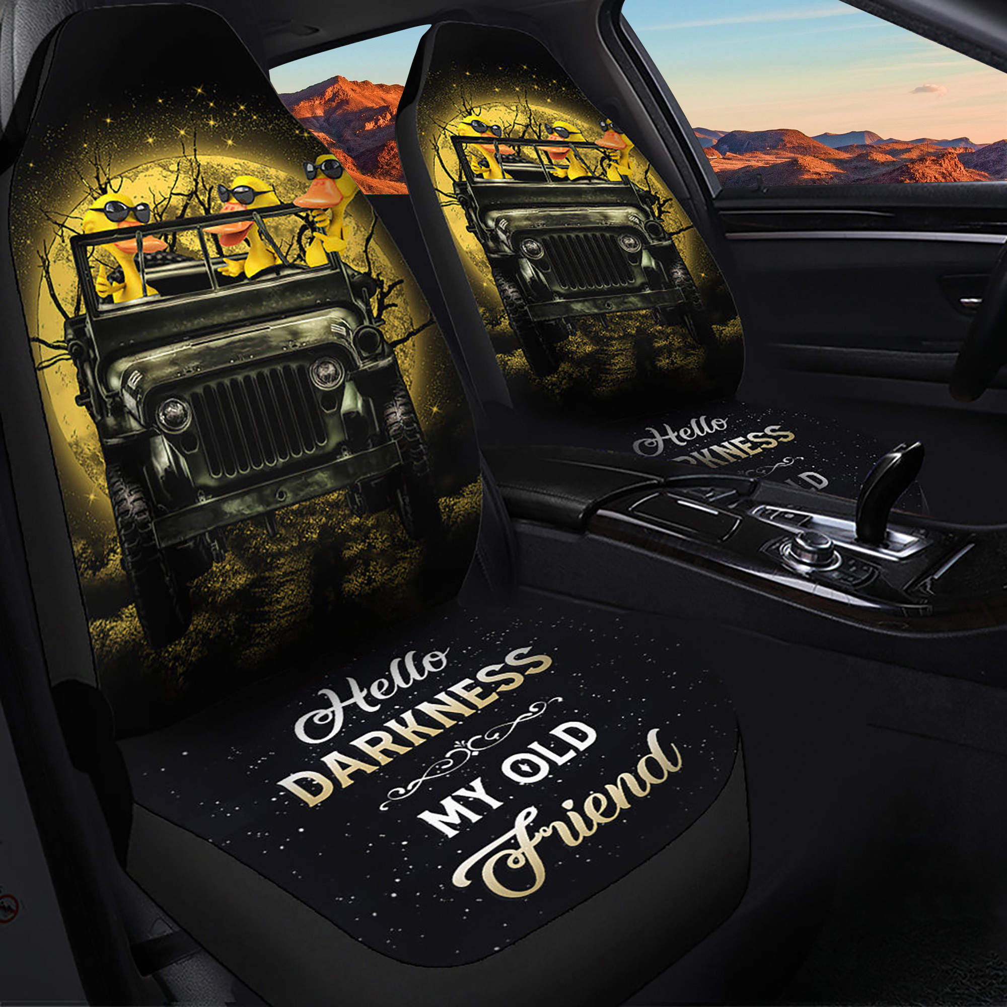 Funny Ducks Ride Jeep Funny Moonlight Halloween Premium Custom Logo Car Seat Cover Decor Protectors CSC9590